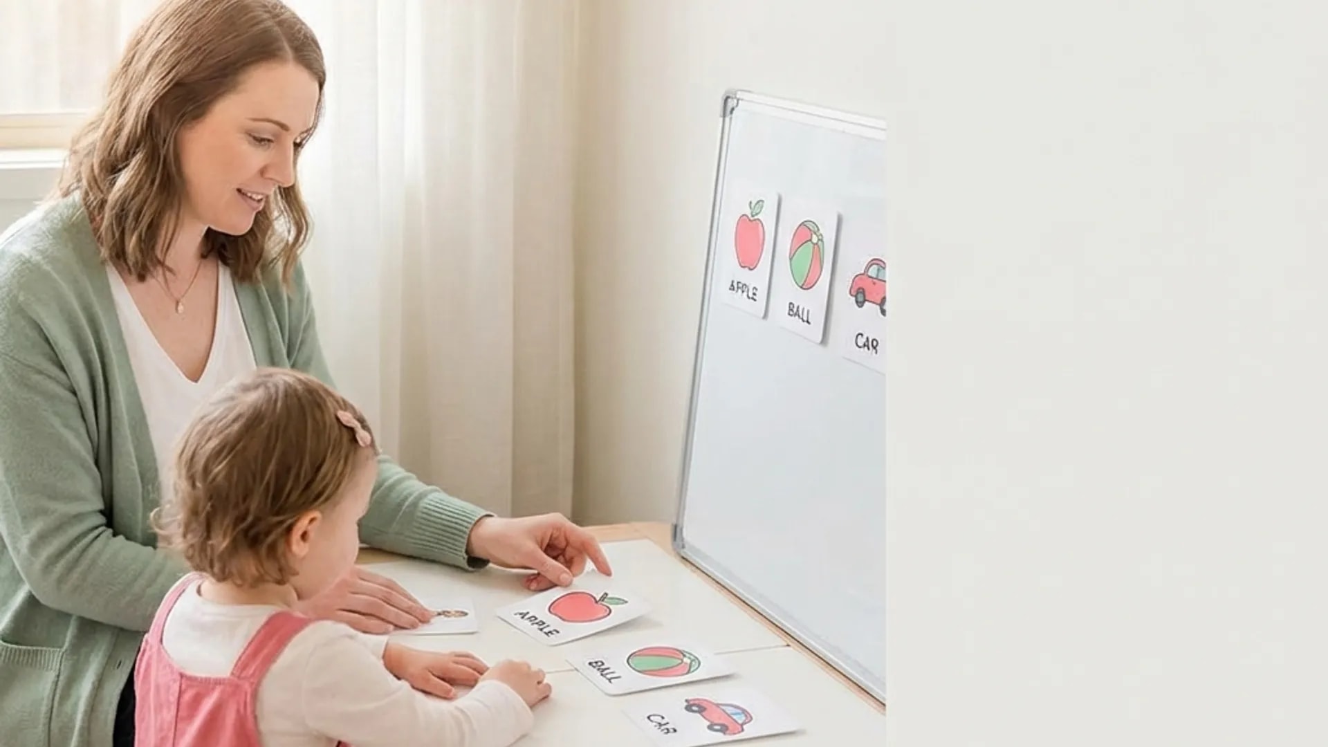 Logopeda infantil trabajando con actividades personalizadas.