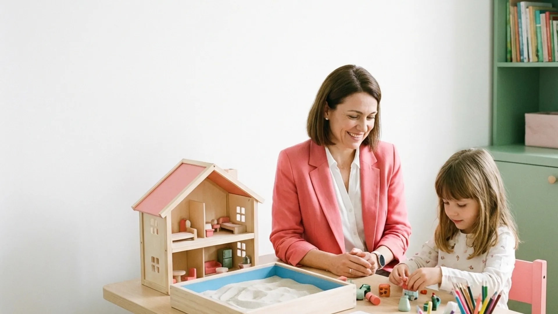 Psicólogo infantil trabajando habilidades socioemocionales.